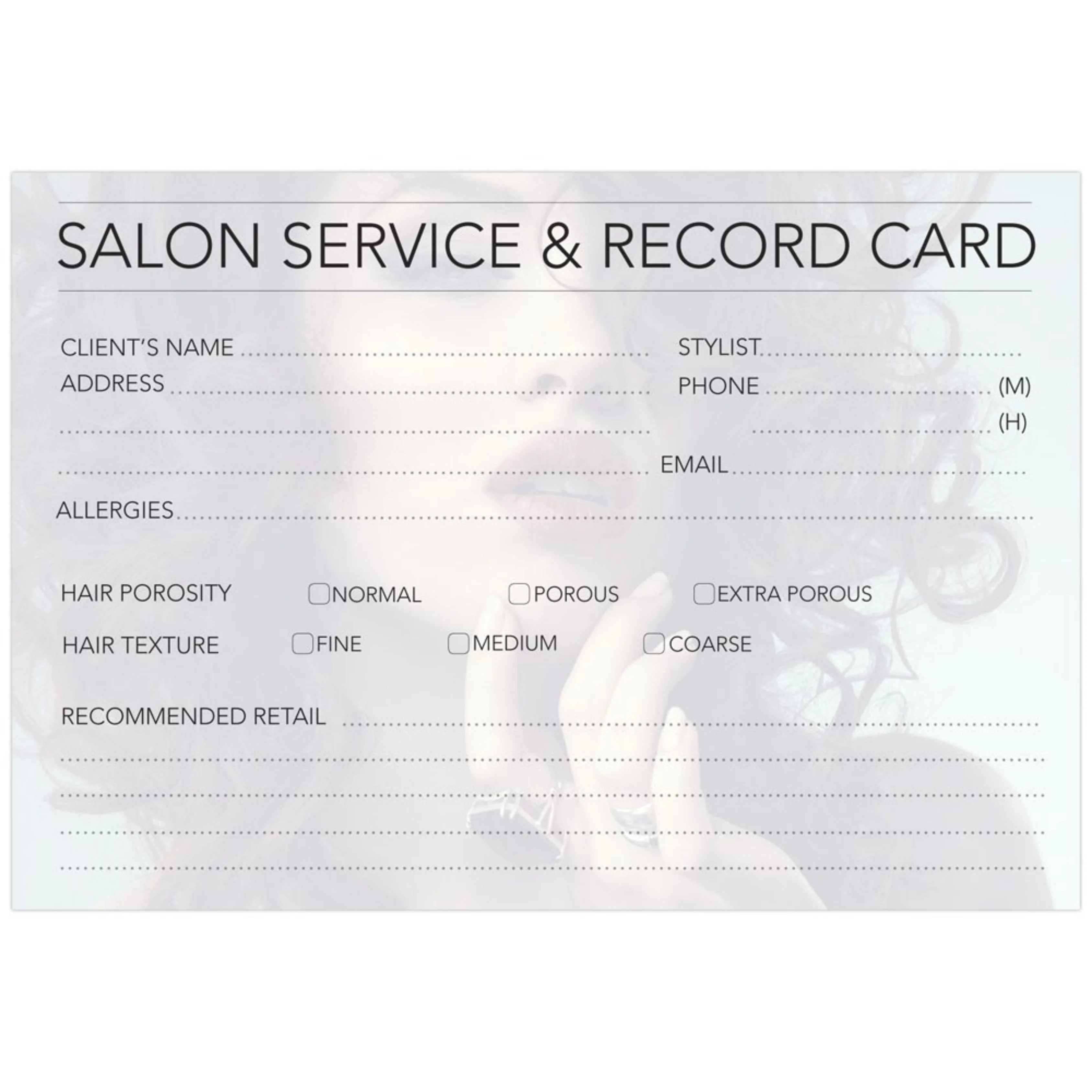 Hairdressing Record Card 100/P