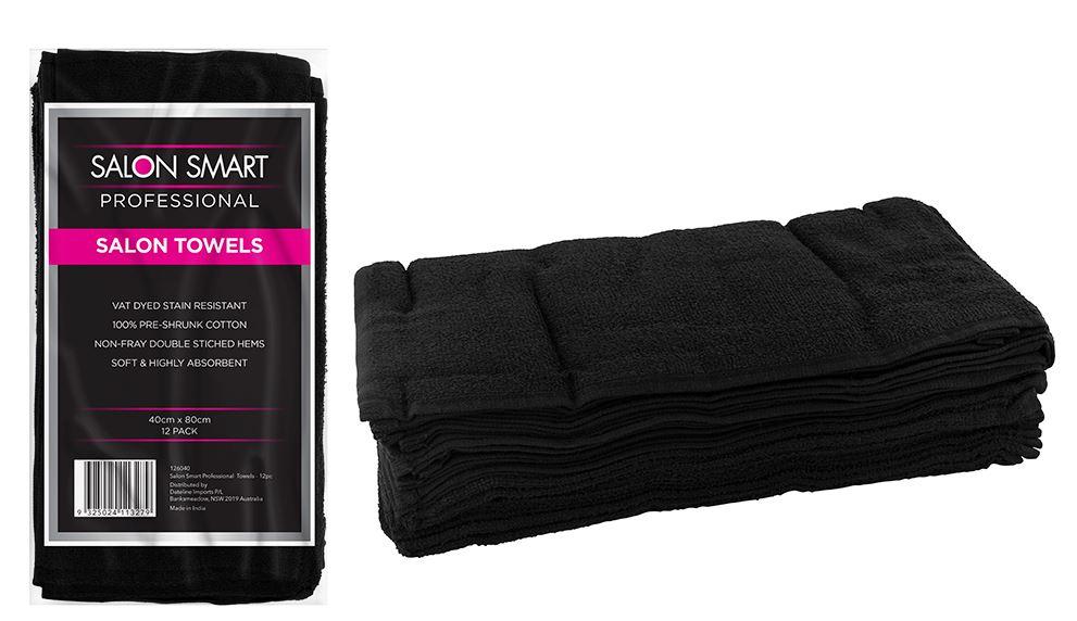 Salon Smart Soft/Thick Black Towels 12pk